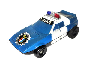 Police Car Dashbots Blue Metallic Spakele Plastic in Patrol Car Mode