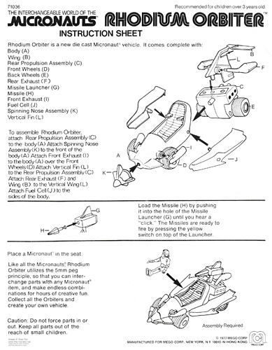 Rhodium Orbiter Micronauts Instruction Sheet