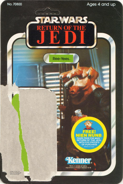 Ree-Yees 65 back Toltoys NSW Australian Backing Card / Card Back Nien Nunb Offer